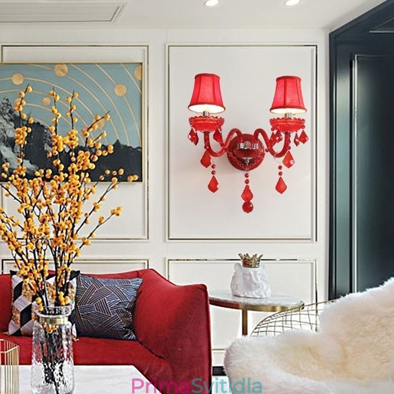 European Crystal Sconce Wall Light Red Color Light