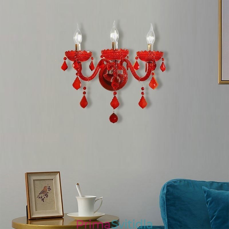 European Crystal Sconce Wall Light Red Color Light