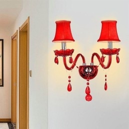 European Wall Light Crystal Sconce červená barva