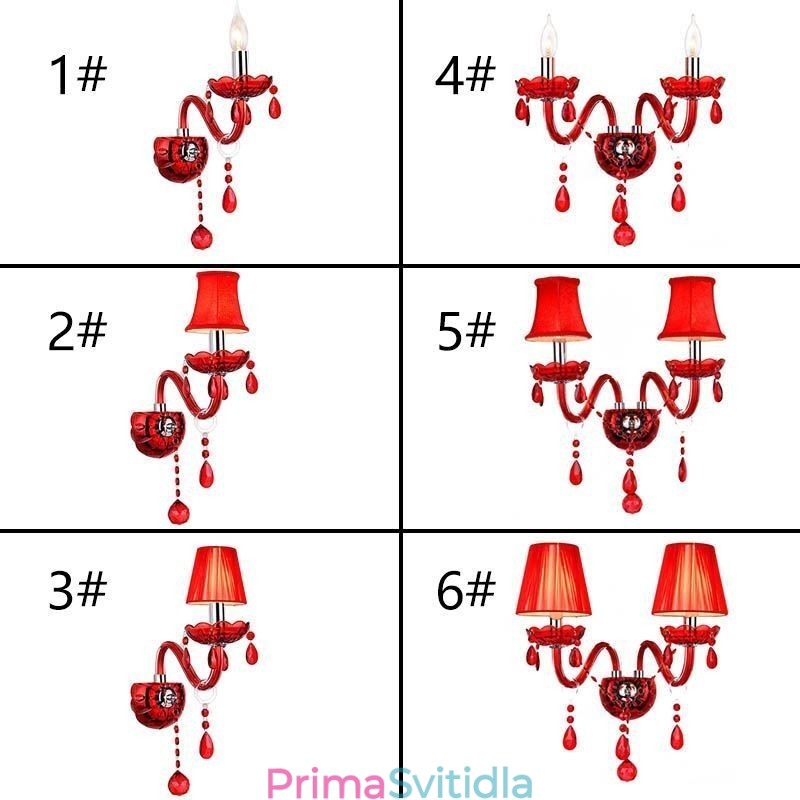 European Wall Light Crystal Sconce červená barva