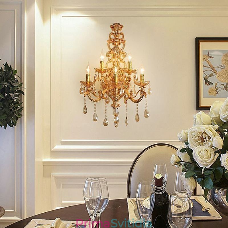 Luxusní křišťálové svítidlo European Wall Light Zinek Alloy Five Light Aisle
