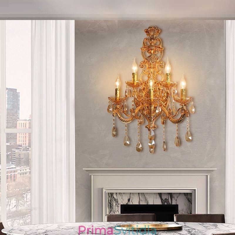 Luxusní křišťálové svítidlo European Wall Light Zinek Alloy Five Light Aisle