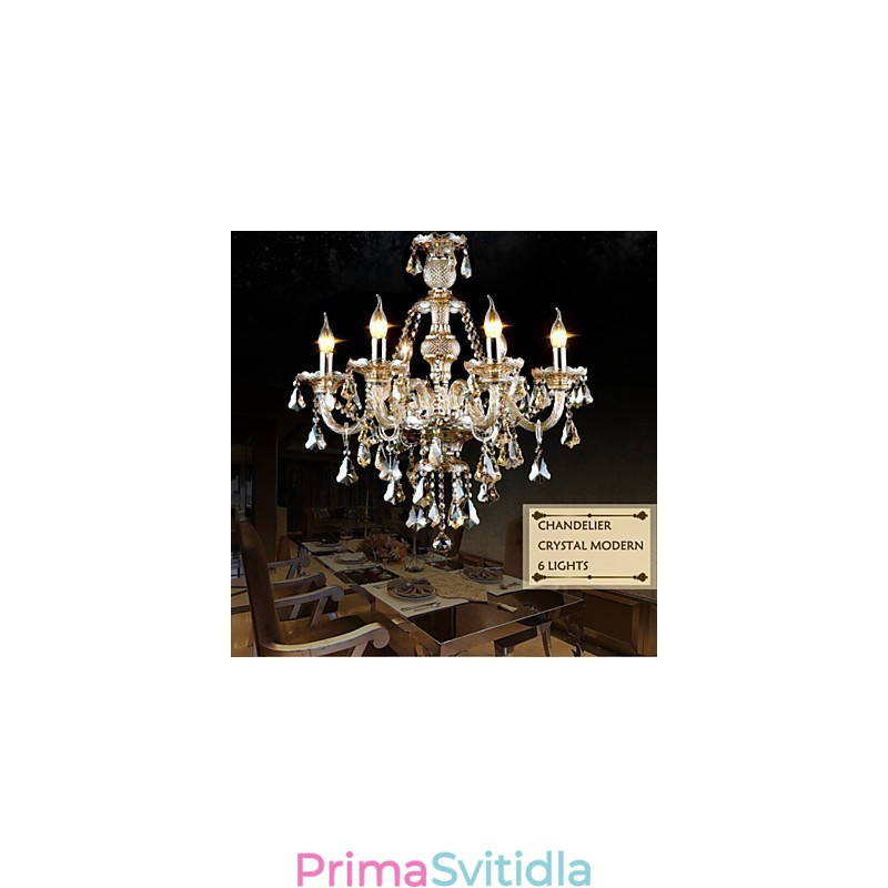 Lustr Cognac Barva Crystal Moderní 6 světel současné sklo
