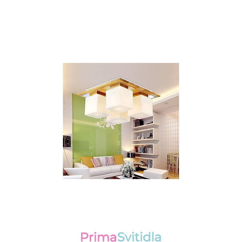 Dubové stropní svítidlo Čtyři světla Dub a sklo 220~240V (HY9024)
