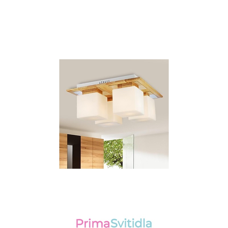 Dubové stropní svítidlo Čtyři světla Dub a sklo 220~240V (HY9024)