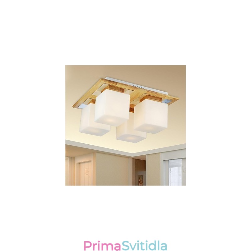 Dubové stropní svítidlo Čtyři světla Dub a sklo 220~240V (HY9024)