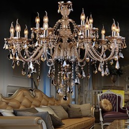 Lustr Crystal Cognac Barva Luxusní Moderní 2 Tiers Living 15 Lights