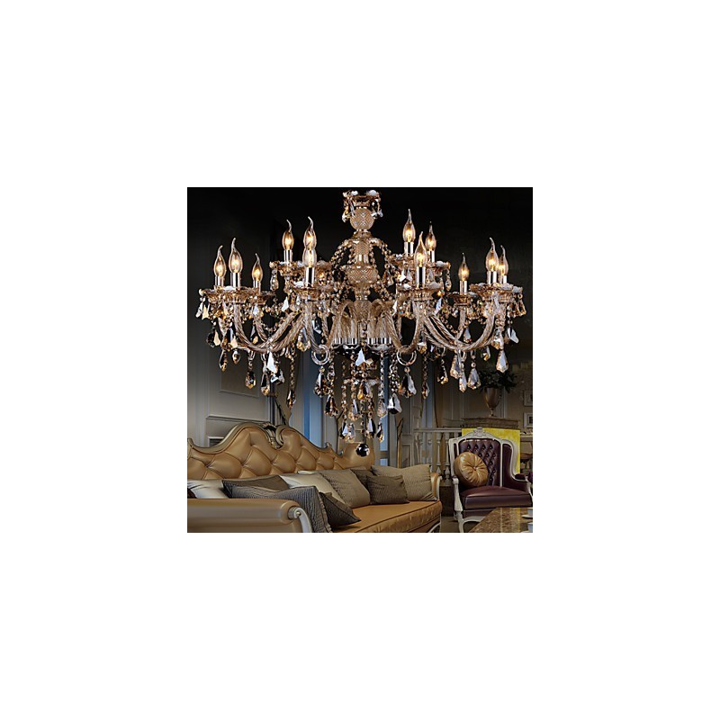 Lustr Crystal Cognac Barva Luxusní Moderní 2 Tiers Living 15 Lights