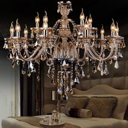 Lustr Crystal Cognac Barva Luxusní Moderní 2 Tiers Living 15 Lights