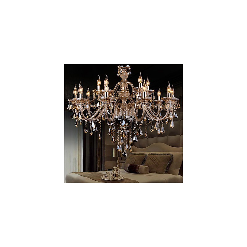 Lustr Crystal Cognac Barva Luxusní Moderní 2 Tiers Living 15 Lights