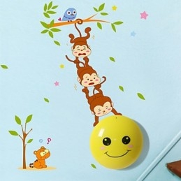 Samolepky na zeď Monkeys světlem aktivovaná inteligentní indukční smetope ozdobná nástěnná lampa