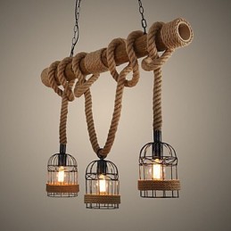 Americký country retro bambusový tříhlavý provazový lustr