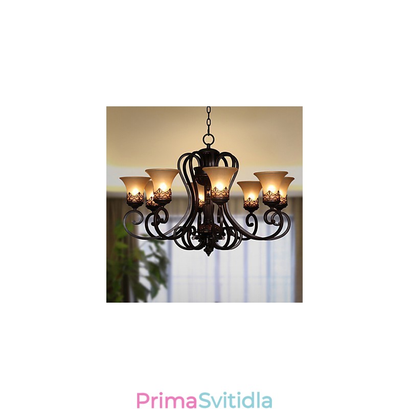 Lustrové závěsné svítidlo 8 světel Vintage Country Island Kov+sklo