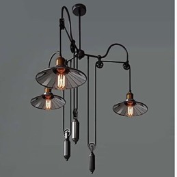 Vintage Pully Pendant Light 3 Island Foyer Metal+ Galss vnitřní stínítko