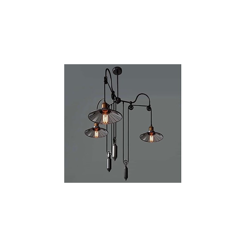 Vintage Pully Pendant Light 3 Island Foyer Metal+ Galss vnitřní stínítko