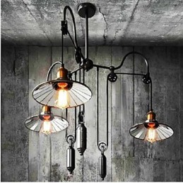 Vintage Pully Pendant Light 3 Island Foyer Metal+ Galss vnitřní stínítko