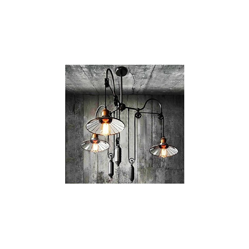 Vintage Pully Pendant Light 3 Island Foyer Metal+ Galss vnitřní stínítko