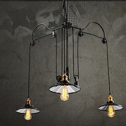 Vintage Pully Pendant Light 3 Island Foyer Metal+ Galss vnitřní stínítko