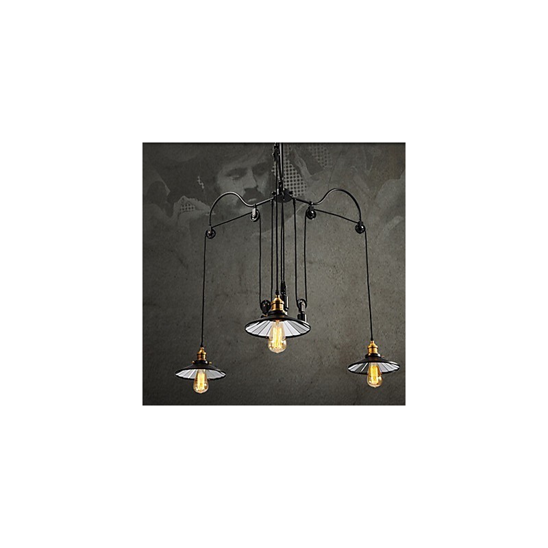 Vintage Pully Pendant Light 3 Island Foyer Metal+ Galss vnitřní stínítko