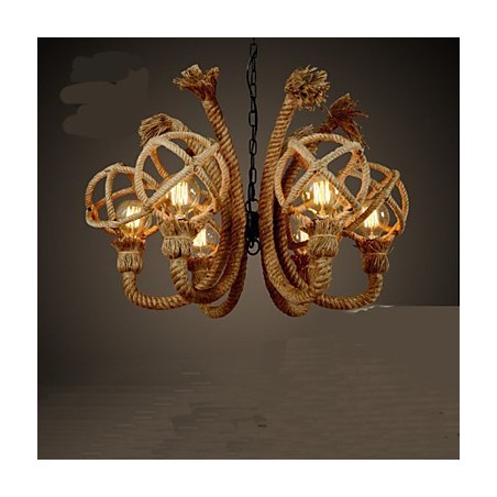 Vintage Iron Art Konopné lano Americký venkovský lustr Vintage Iron Art Konopné lano Americký venkovský lustr