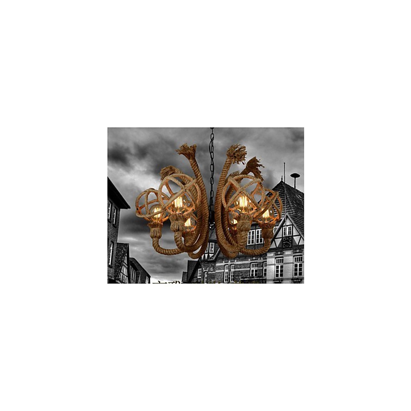 Vintage Iron Art Konopné lano Americký venkovský lustr