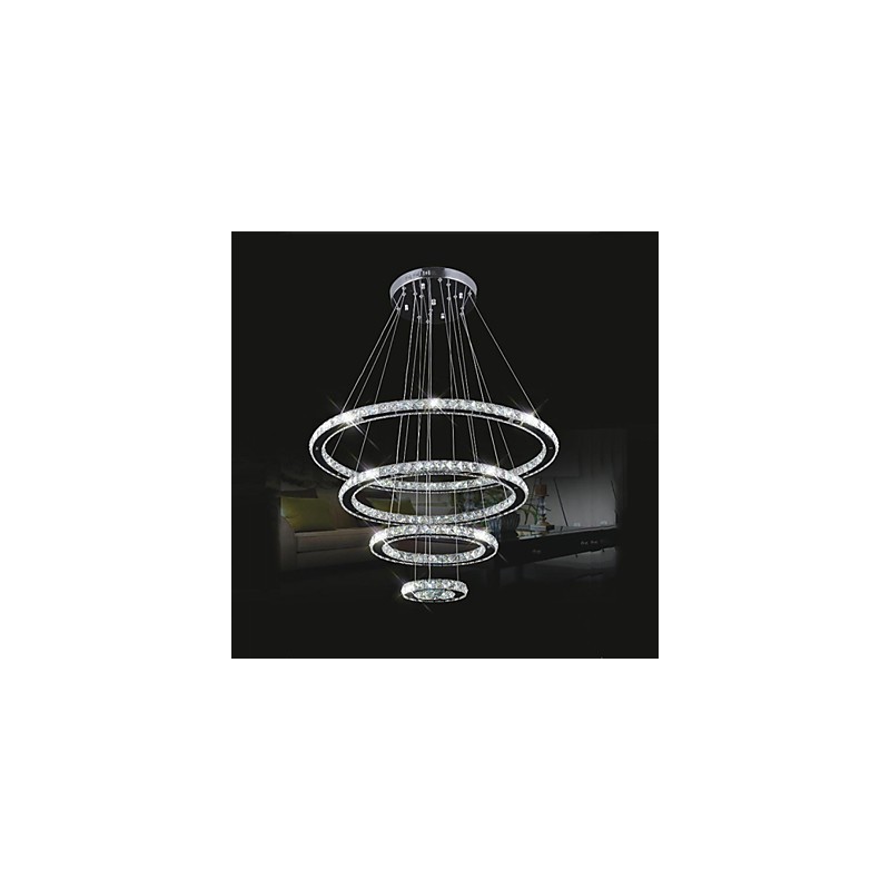 Křišťálové závěsné světlo Stropní osvětlení Čiré křišťálové kulaté 4 kroužky 40CM 60CM 80CM Zdrojová svítidla