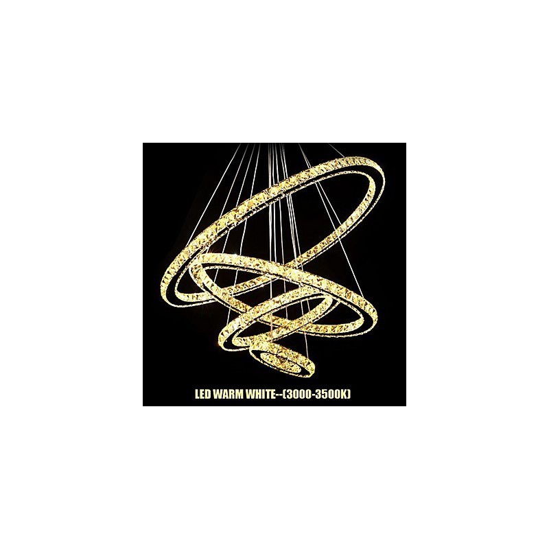 Křišťálové závěsné světlo Stropní osvětlení Čiré křišťálové kulaté 4 kroužky 40CM 60CM 80CM Zdrojová svítidla