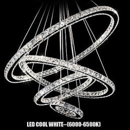 Křišťálové závěsné světlo Stropní osvětlení Čiré křišťálové kulaté 4 kroužky 40CM 60CM 80CM Zdrojová svítidla