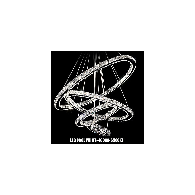 Křišťálové závěsné světlo Stropní osvětlení Čiré křišťálové kulaté 4 kroužky 40CM 60CM 80CM Zdrojová svítidla