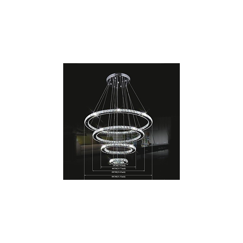 Křišťálové závěsné světlo Stropní osvětlení Čiré křišťálové kulaté 4 kroužky 40CM 60CM 80CM Zdrojová svítidla