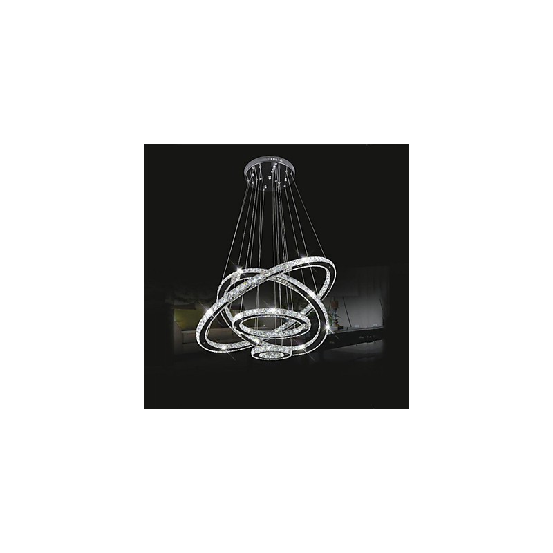 Křišťálové závěsné světlo Stropní osvětlení Čiré křišťálové kulaté 4 kroužky 40CM 60CM 80CM Zdrojová svítidla