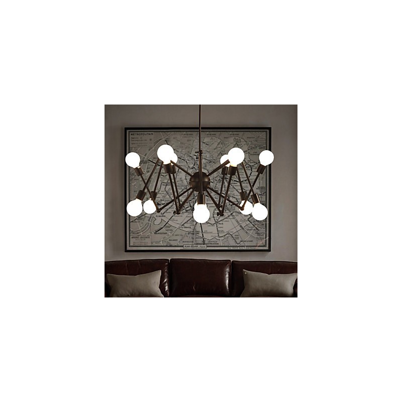 American Loft Black Lights Železný Spider Lustr s 12 hlavami