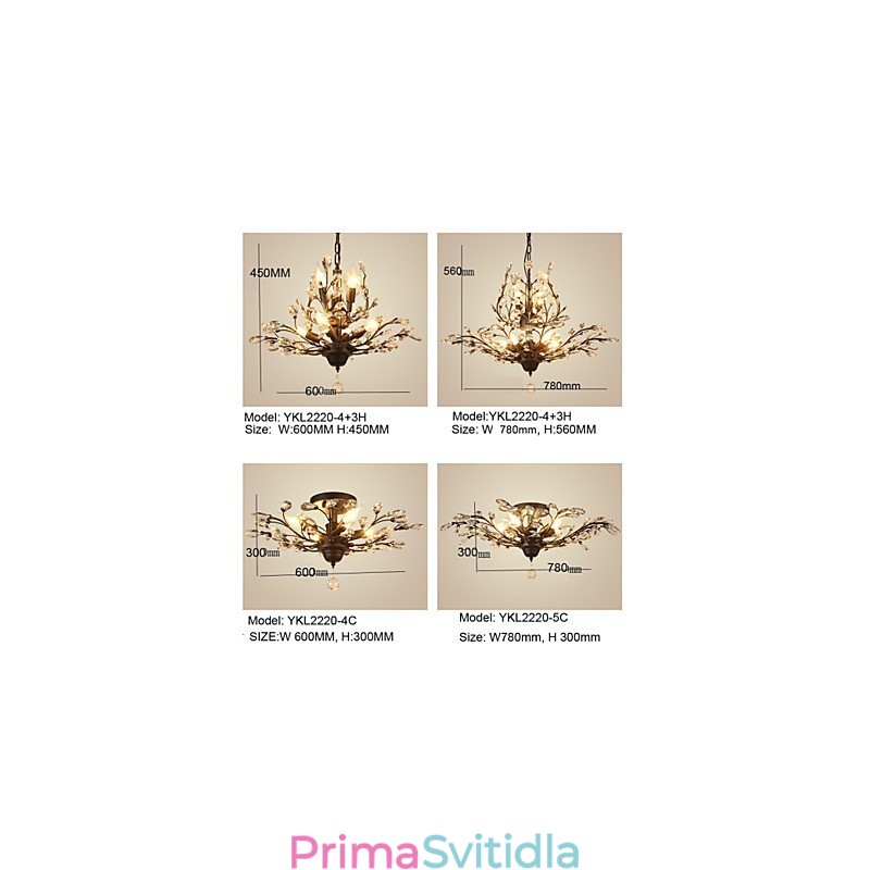 Vintage křišťálový zapuštěný držák 7Lights s černým nebo zlatým lakem