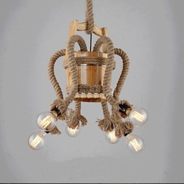 Dřevěný sudový lustr kreativní lampa