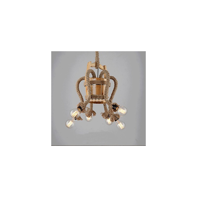 Dřevěný sudový lustr kreativní lampa