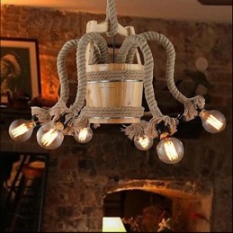 Dřevěný sudový lustr kreativní lampa