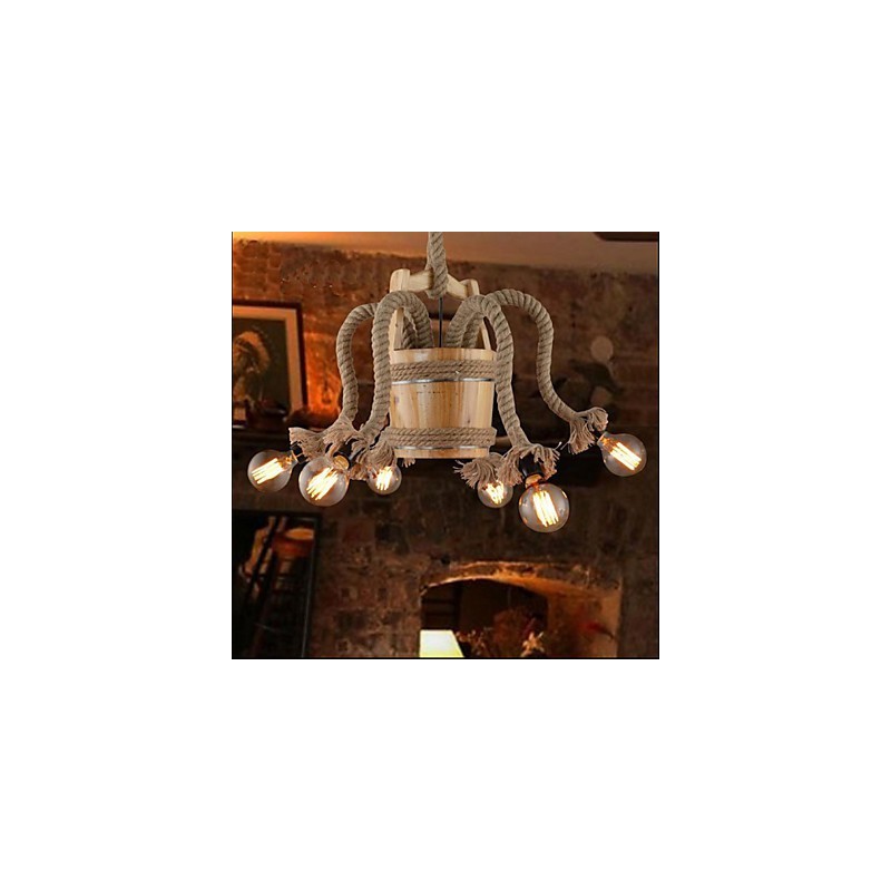 Dřevěný sudový lustr kreativní lampa