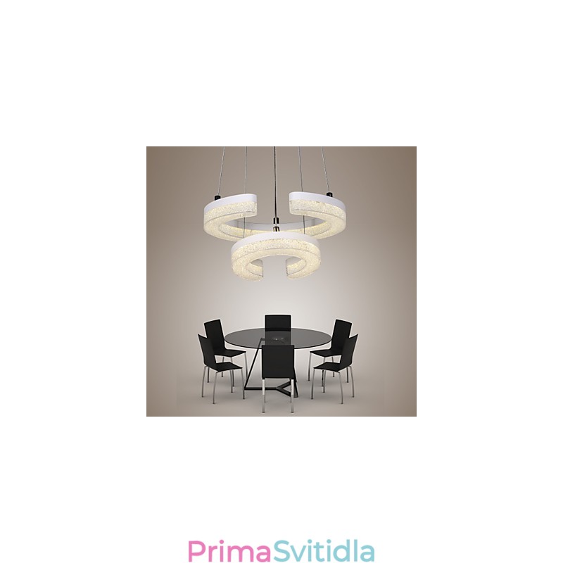Křišťálové závěsné světlo Moderní lampa ve tvaru písmene "C" se dvěma kroužky