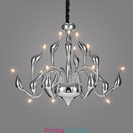 15 Světle stříbrný moderní současný chromovaný galvanicky pokovený kovový lustr