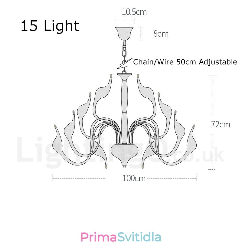 15 Světle stříbrný moderní současný chromovaný galvanicky pokovený kovový lustr