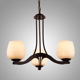 Železný malířský lustr se skleněným stínidlem Klasická osvětlovací lampa se 3 hlavami