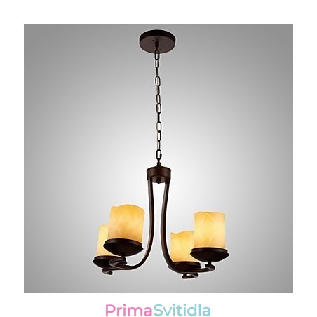 Železný malířský lustr se skleněným stínidlem Klasická lampa na svíčku se 4 hlavami Železný malířský lustr se skleněným stínidlem Klasická lampa na svíčku se 4 hlavami