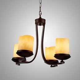 Železný malířský lustr se skleněným stínidlem Klasická lampa na svíčku se 4 hlavami