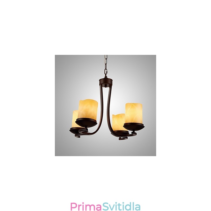 Železný malířský lustr se skleněným stínidlem Klasická lampa na svíčku se 4 hlavami