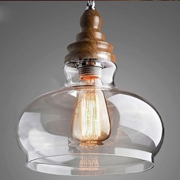 Dřevěné křišťálové závěsné svítidlo ve vintage stylu (průměr 24 cm)